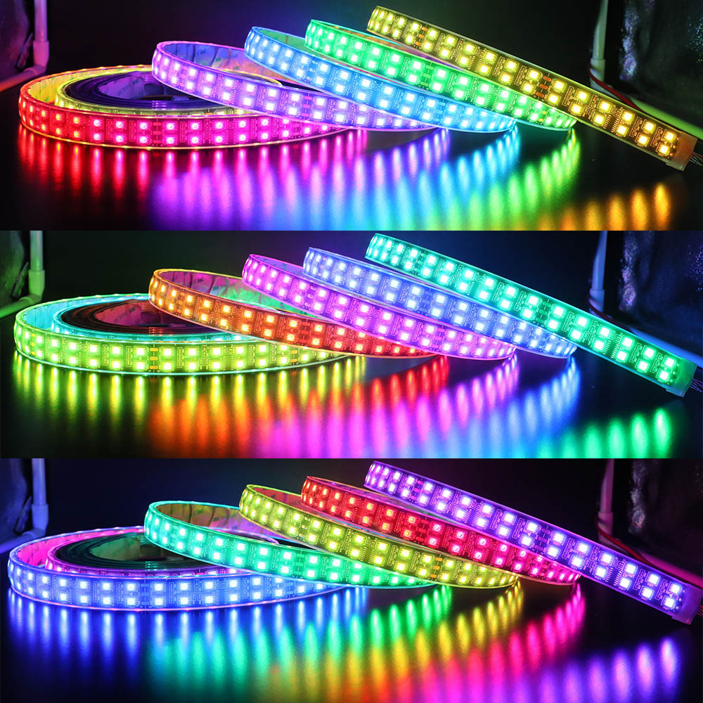 Dual Row TM1812 Series DC12V 120LEDs/m Flexible LED Strip Lights Full Color Chasing Programmable LED Lights, Waterproof Optional, 16.4ft Per Reel Dual Row TM1812 Series DC12V 120LEDs/m Flexible LED Strip Lights Full Color Chasing Programmable LED Lights, Waterproof Optional, 16.4ft Per Reel